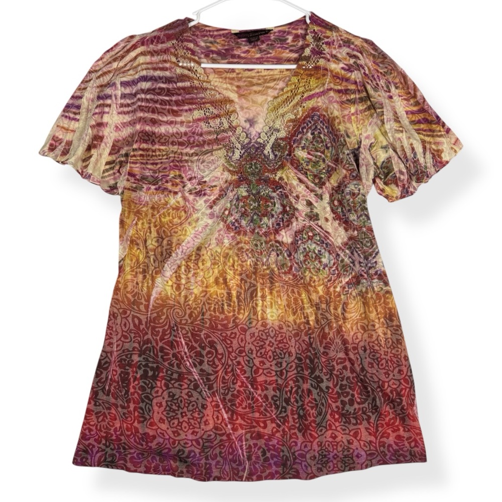 Mushka by Sienna Rose Top‎ Womens XL Short Sleeve Lace V Neck Stretch